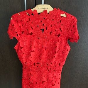 Shein cap sleeve lace red dress XS